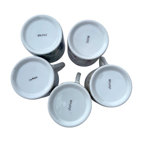 Vintage Japanese Chintz Floral Ceramic Coffee Tea Espresso Mugs Set Of 5 - Picture 4 of 6